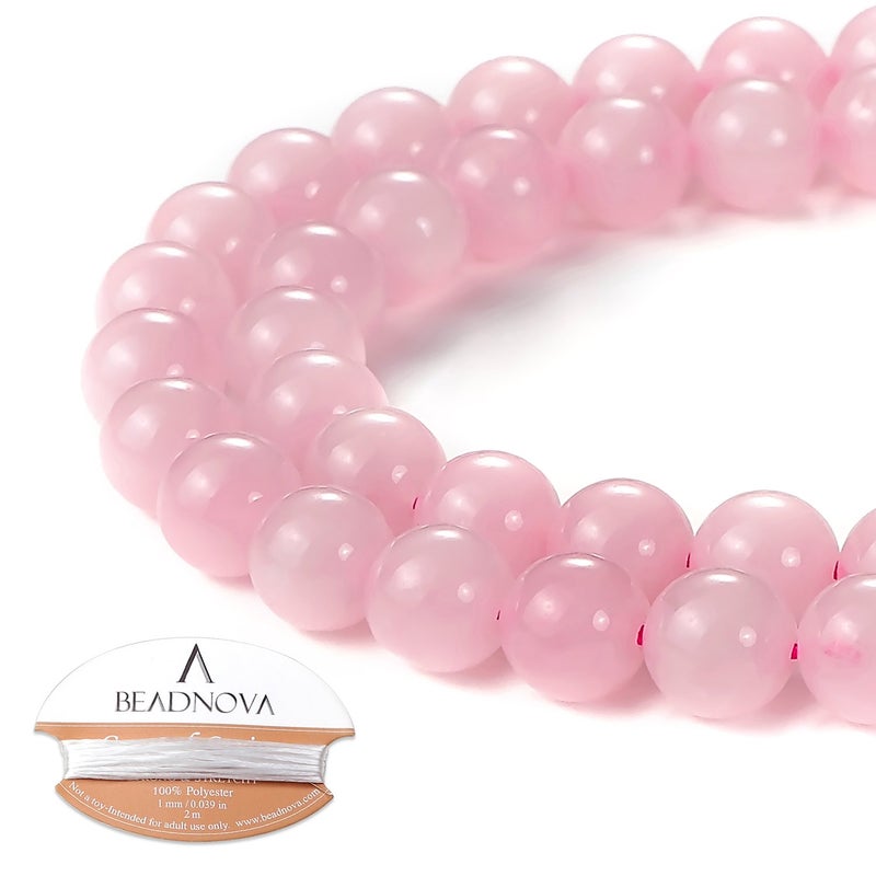 BEADNOVA Natural Rose Quartz Beads Natural Crystal Beads Stone Gemstone Round Loose Energy Healing with Crystal Stretch Cord for Jewelry Making (8mm, 45-48pcs) - Image 2